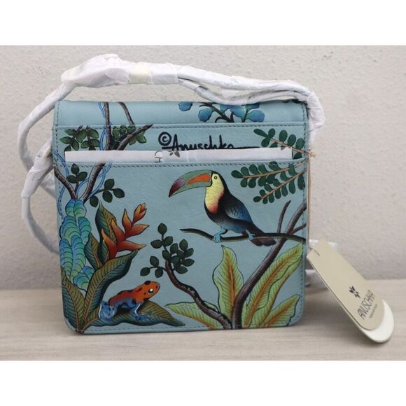 Anuschka 7431-AMA Amazon Sloth Jungle Animals Front Flap Crossbody Bag - Picture 2 of 12